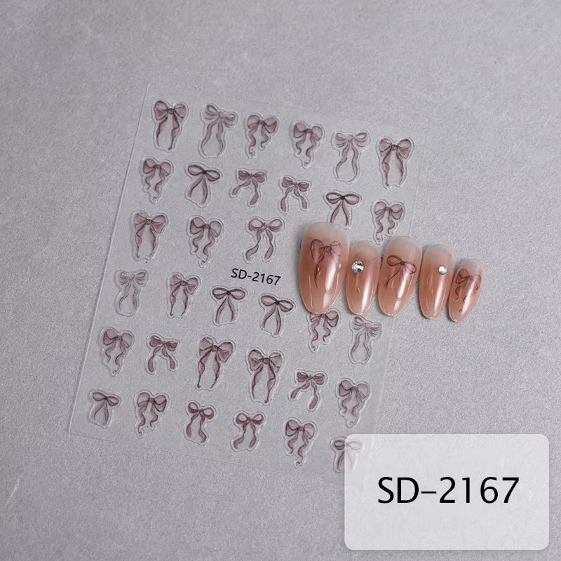 3D White Bowknot Flower Nail Art Sticker Ultra-Thin Self-Adhesive Slider Summer Nail Art Decal Decoration DIY Manicure Accesorie