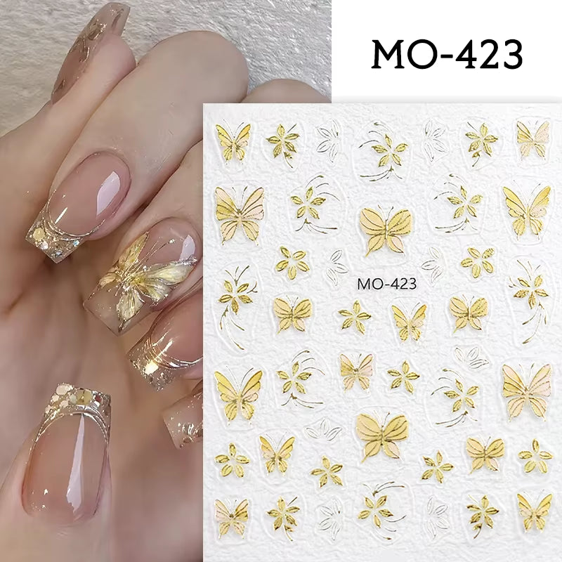3D White Bowknot Flower Nail Art Sticker Ultra-Thin Self-Adhesive Slider Summer Nail Art Decal Decoration DIY Manicure Accesorie