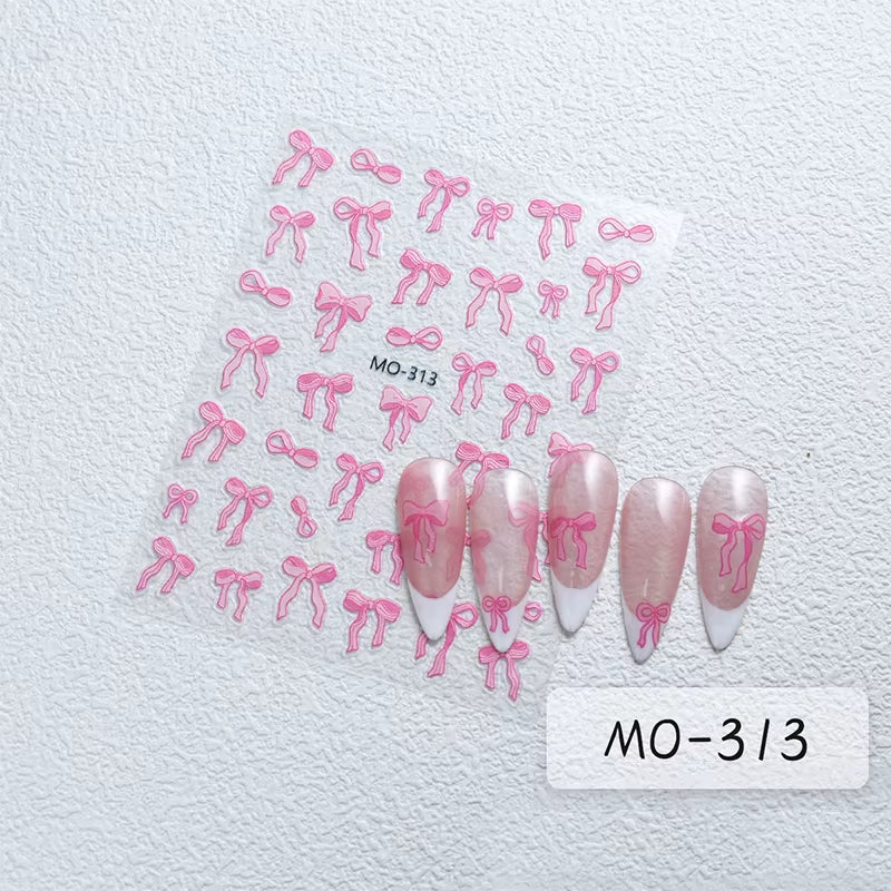 3D White Bowknot Flower Nail Art Sticker Ultra-Thin Self-Adhesive Slider Summer Nail Art Decal Decoration DIY Manicure Accesorie