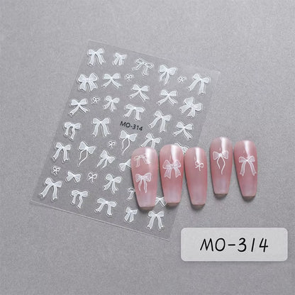 3D White Bowknot Flower Nail Art Sticker Ultra-Thin Self-Adhesive Slider Summer Nail Art Decal Decoration DIY Manicure Accesorie