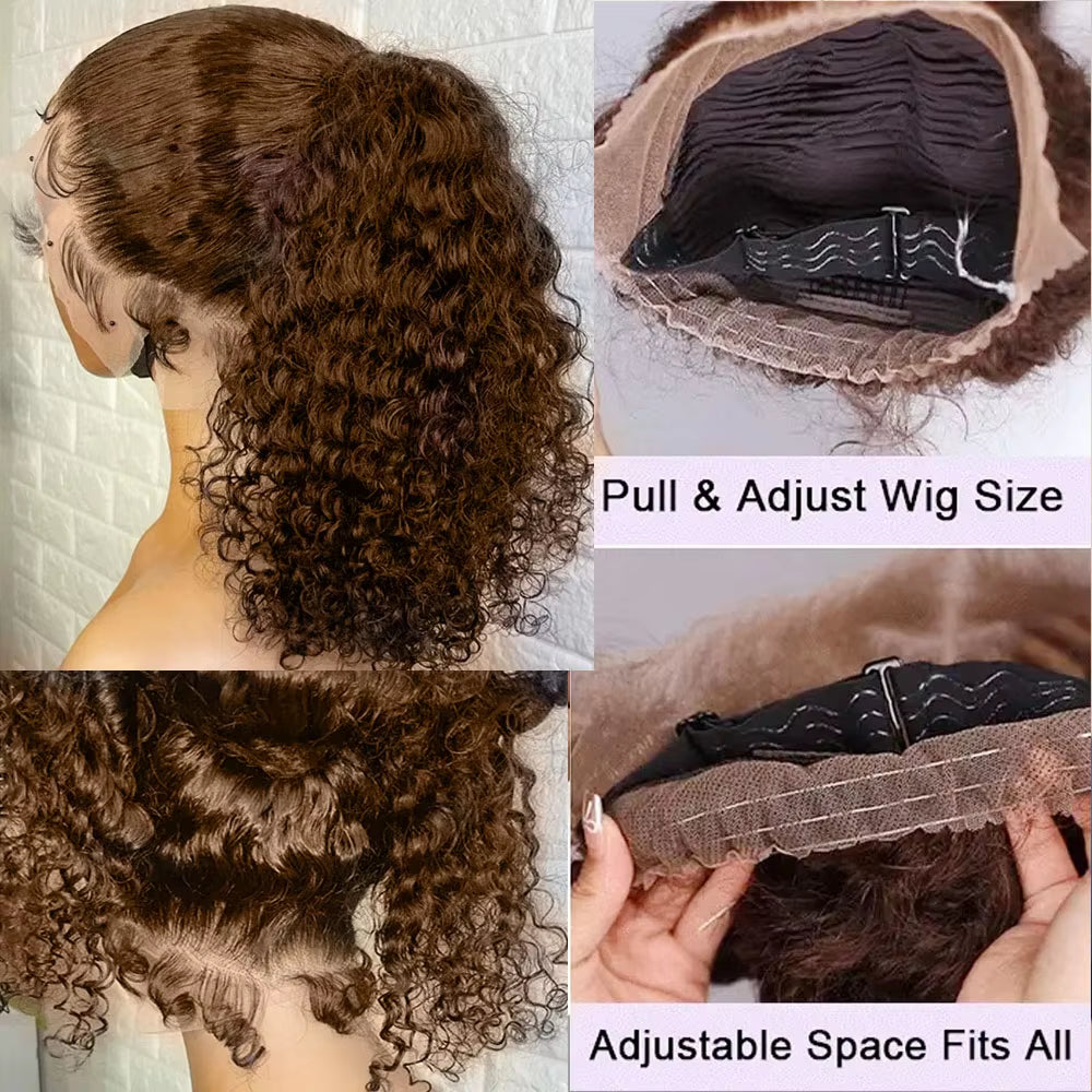 250 Density Deep Wave 360 Lace Front Human Hair Wig Water Wave Colored Lace Frontal Wig Chocolate Brown Glueless Wig Human Hair