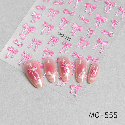 3D White Bowknot Flower Nail Art Sticker Ultra-Thin Self-Adhesive Slider Summer Nail Art Decal Decoration DIY Manicure Accesorie
