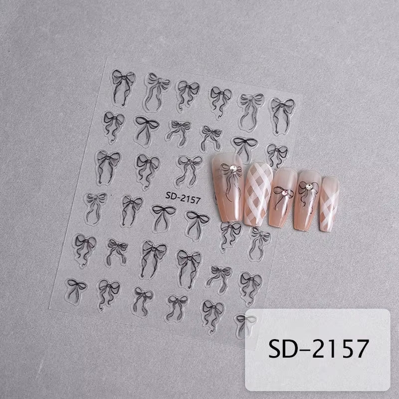 3D White Bowknot Flower Nail Art Sticker Ultra-Thin Self-Adhesive Slider Summer Nail Art Decal Decoration DIY Manicure Accesorie