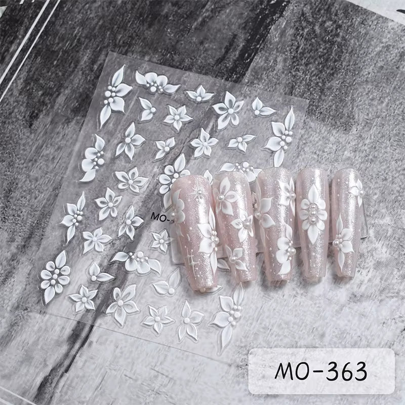 3D White Bowknot Flower Nail Art Sticker Ultra-Thin Self-Adhesive Slider Summer Nail Art Decal Decoration DIY Manicure Accesorie