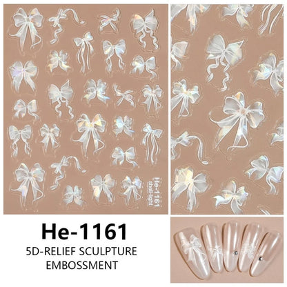 3D White Bowknot Flower Nail Art Sticker Ultra-Thin Self-Adhesive Slider Summer Nail Art Decal Decoration DIY Manicure Accesorie