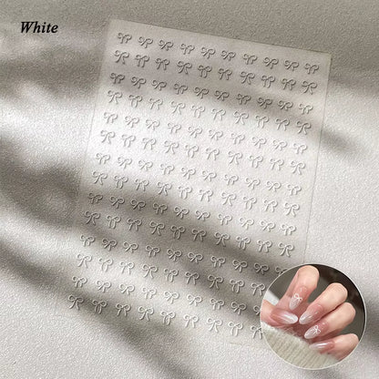 3D White Bowknot Flower Nail Art Sticker Ultra-Thin Self-Adhesive Slider Summer Nail Art Decal Decoration DIY Manicure Accesorie