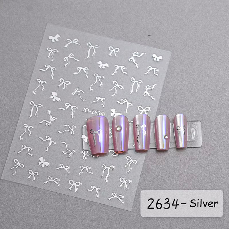 3D White Bowknot Flower Nail Art Sticker Ultra-Thin Self-Adhesive Slider Summer Nail Art Decal Decoration DIY Manicure Accesorie