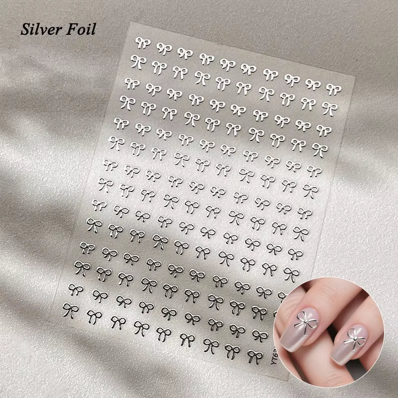 3D White Bowknot Flower Nail Art Sticker Ultra-Thin Self-Adhesive Slider Summer Nail Art Decal Decoration DIY Manicure Accesorie