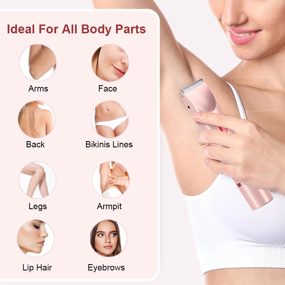 Electric Razors for Women 2In1 Bikini Trimmer Facial Mustache Shavers for Ladies Body Underarms Legs Portable Painless Epilator