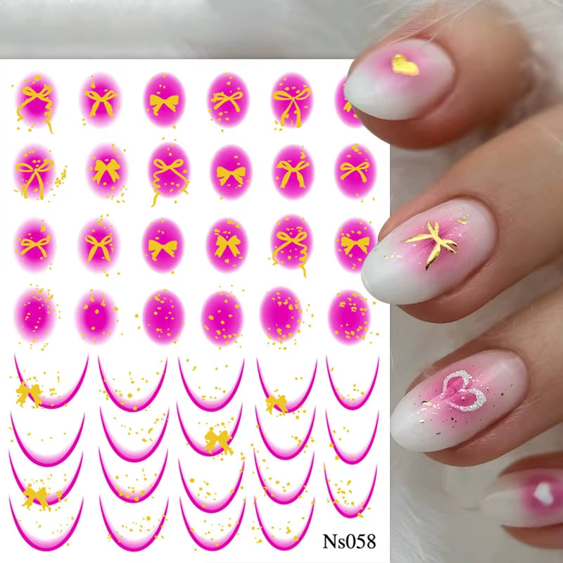 3D White Bowknot Flower Nail Art Sticker Ultra-Thin Self-Adhesive Slider Summer Nail Art Decal Decoration DIY Manicure Accesorie