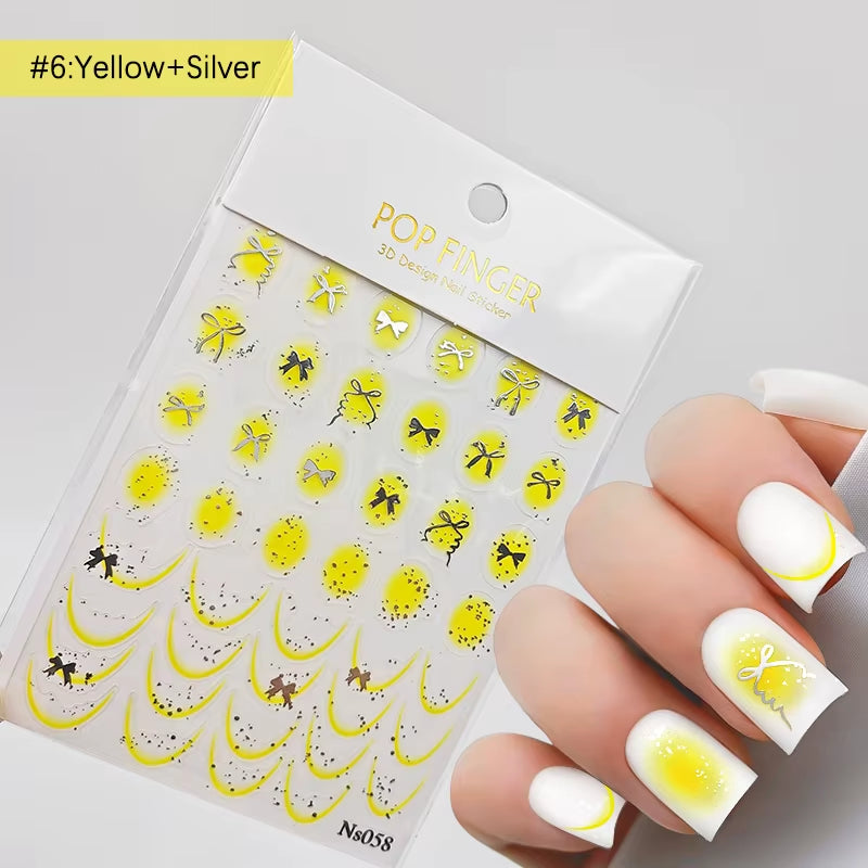 3D White Bowknot Flower Nail Art Sticker Ultra-Thin Self-Adhesive Slider Summer Nail Art Decal Decoration DIY Manicure Accesorie