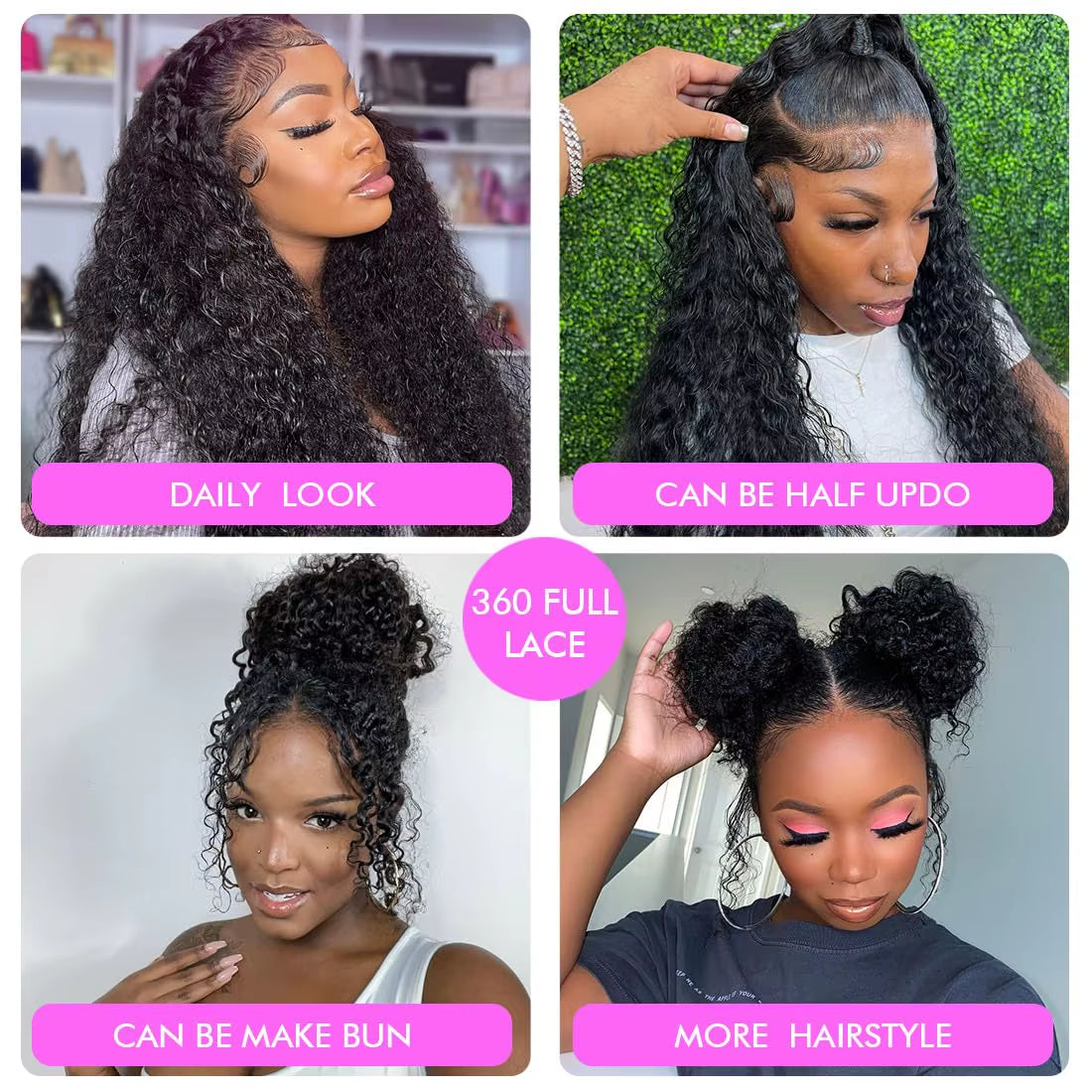 Invisi Strap HD 360 Lace Front Wig Human Hair Wigs Drawstring Curly Wave 360 Full Lace Wig Human Hair Pre Plucked 250 Density