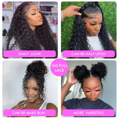 Invisi Strap HD 360 Lace Front Wig Human Hair Wigs Drawstring Curly Wave 360 Full Lace Wig Human Hair Pre Plucked 250 Density