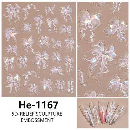 3D White Bowknot Flower Nail Art Sticker Ultra-Thin Self-Adhesive Slider Summer Nail Art Decal Decoration DIY Manicure Accesorie