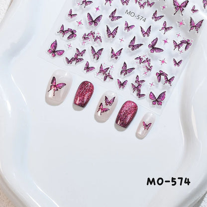 3D White Bowknot Flower Nail Art Sticker Ultra-Thin Self-Adhesive Slider Summer Nail Art Decal Decoration DIY Manicure Accesorie