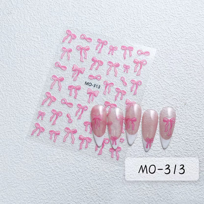 3D White Bowknot Flower Nail Art Sticker Ultra-Thin Self-Adhesive Slider Summer Nail Art Decal Decoration DIY Manicure Accesorie