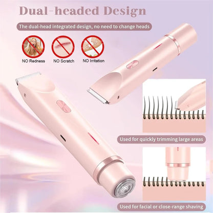 Electric Razors for Women 2In1 Bikini Trimmer Facial Mustache Shavers for Ladies Body Underarms Legs Portable Painless Epilator