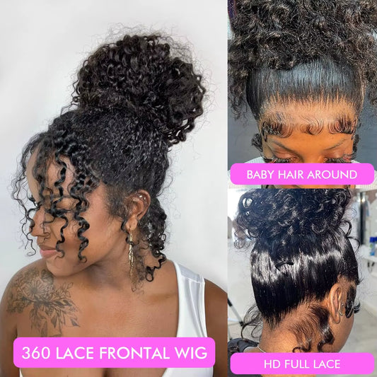 Invisi Strap HD 360 Lace Front Wig Human Hair Wigs Drawstring Curly Wave 360 Full Lace Wig Human Hair Pre Plucked 250 Density
