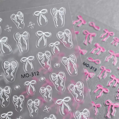 3D White Bowknot Flower Nail Art Sticker Ultra-Thin Self-Adhesive Slider Summer Nail Art Decal Decoration DIY Manicure Accesorie