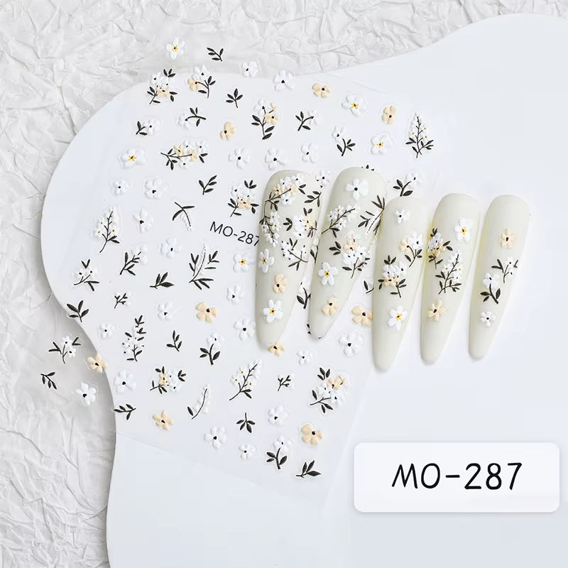 3D White Bowknot Flower Nail Art Sticker Ultra-Thin Self-Adhesive Slider Summer Nail Art Decal Decoration DIY Manicure Accesorie
