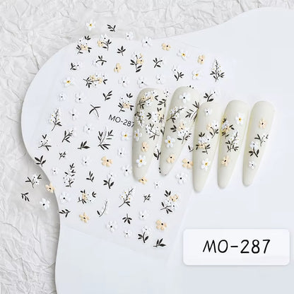 3D White Bowknot Flower Nail Art Sticker Ultra-Thin Self-Adhesive Slider Summer Nail Art Decal Decoration DIY Manicure Accesorie