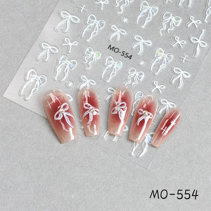 3D White Bowknot Flower Nail Art Sticker Ultra-Thin Self-Adhesive Slider Summer Nail Art Decal Decoration DIY Manicure Accesorie