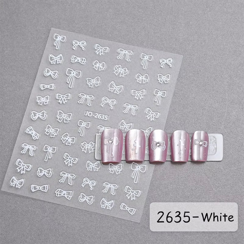 3D White Bowknot Flower Nail Art Sticker Ultra-Thin Self-Adhesive Slider Summer Nail Art Decal Decoration DIY Manicure Accesorie