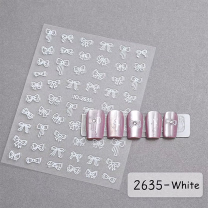 3D White Bowknot Flower Nail Art Sticker Ultra-Thin Self-Adhesive Slider Summer Nail Art Decal Decoration DIY Manicure Accesorie