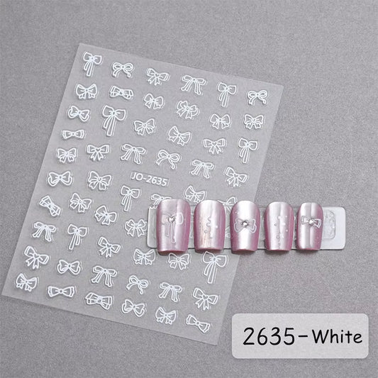 3D White Bowknot Flower Nail Art Sticker Ultra-Thin Self-Adhesive Slider Summer Nail Art Decal Decoration DIY Manicure Accesorie