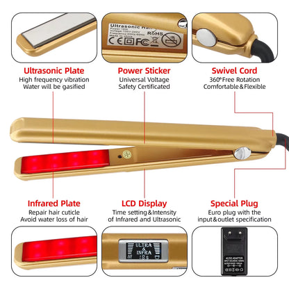 Cold Hair Care Ultrasonic Infrared Hair Straightener Professional Flat Iron Hair Treament Styler Therapy Conditioning Tools