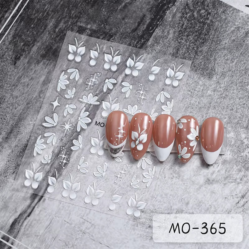 3D White Bowknot Flower Nail Art Sticker Ultra-Thin Self-Adhesive Slider Summer Nail Art Decal Decoration DIY Manicure Accesorie