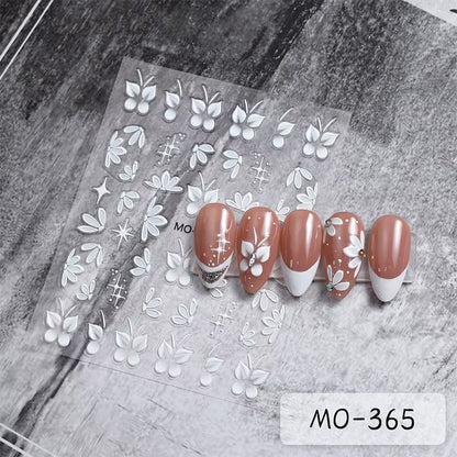 3D White Bowknot Flower Nail Art Sticker Ultra-Thin Self-Adhesive Slider Summer Nail Art Decal Decoration DIY Manicure Accesorie
