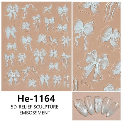 3D White Bowknot Flower Nail Art Sticker Ultra-Thin Self-Adhesive Slider Summer Nail Art Decal Decoration DIY Manicure Accesorie