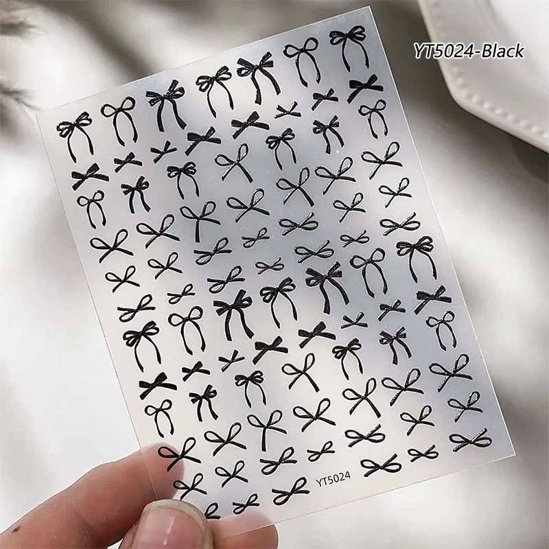 3D White Bowknot Flower Nail Art Sticker Ultra-Thin Self-Adhesive Slider Summer Nail Art Decal Decoration DIY Manicure Accesorie