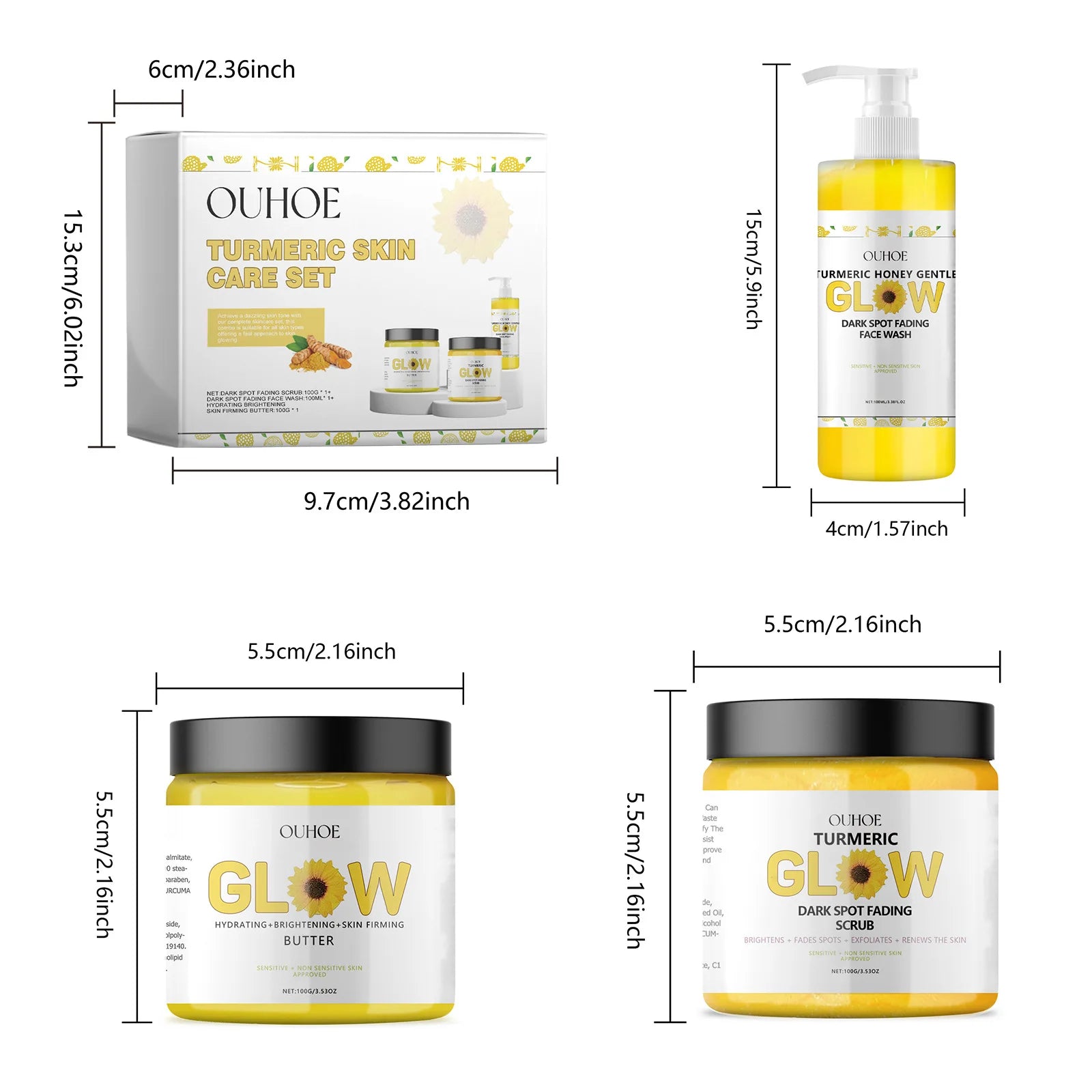 1Set Turmeric Face Skin Care Set Clean Skin Exfoliating Cream Hydrate Oil Control Dark Spots Remove Glowing Skin Care Set