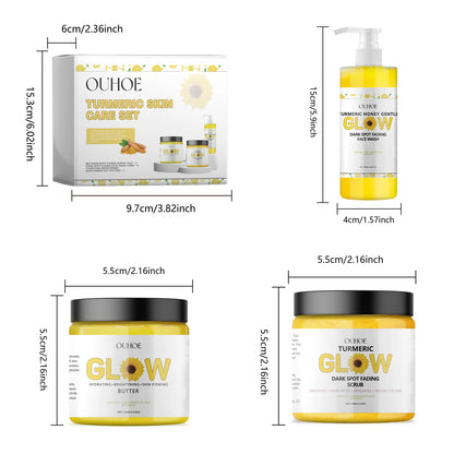 1Set Turmeric Face Skin Care Set Clean Skin Exfoliating Cream Hydrate Oil Control Dark Spots Remove Glowing Skin Care Set