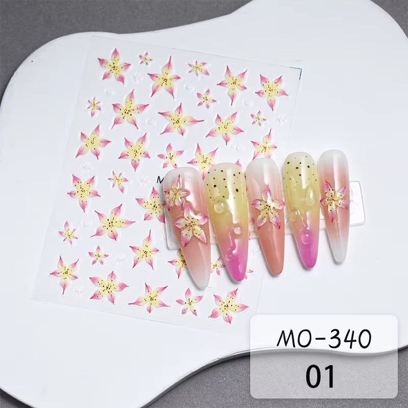 3D White Bowknot Flower Nail Art Sticker Ultra-Thin Self-Adhesive Slider Summer Nail Art Decal Decoration DIY Manicure Accesorie