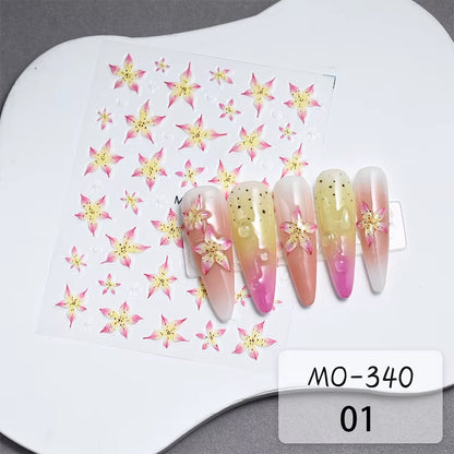 3D White Bowknot Flower Nail Art Sticker Ultra-Thin Self-Adhesive Slider Summer Nail Art Decal Decoration DIY Manicure Accesorie