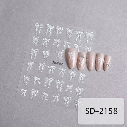 3D White Bowknot Flower Nail Art Sticker Ultra-Thin Self-Adhesive Slider Summer Nail Art Decal Decoration DIY Manicure Accesorie