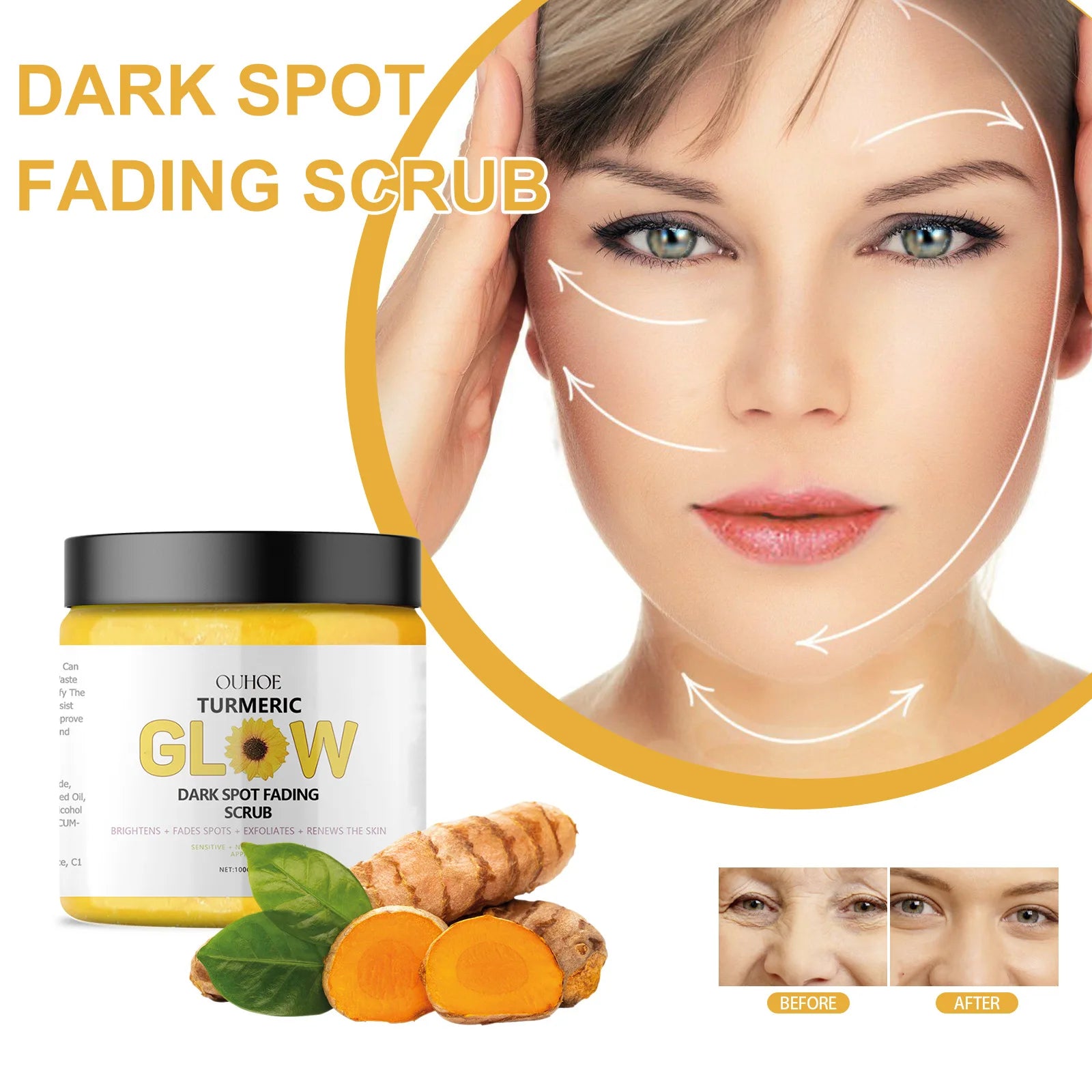1Set Turmeric Face Skin Care Set Clean Skin Exfoliating Cream Hydrate Oil Control Dark Spots Remove Glowing Skin Care Set