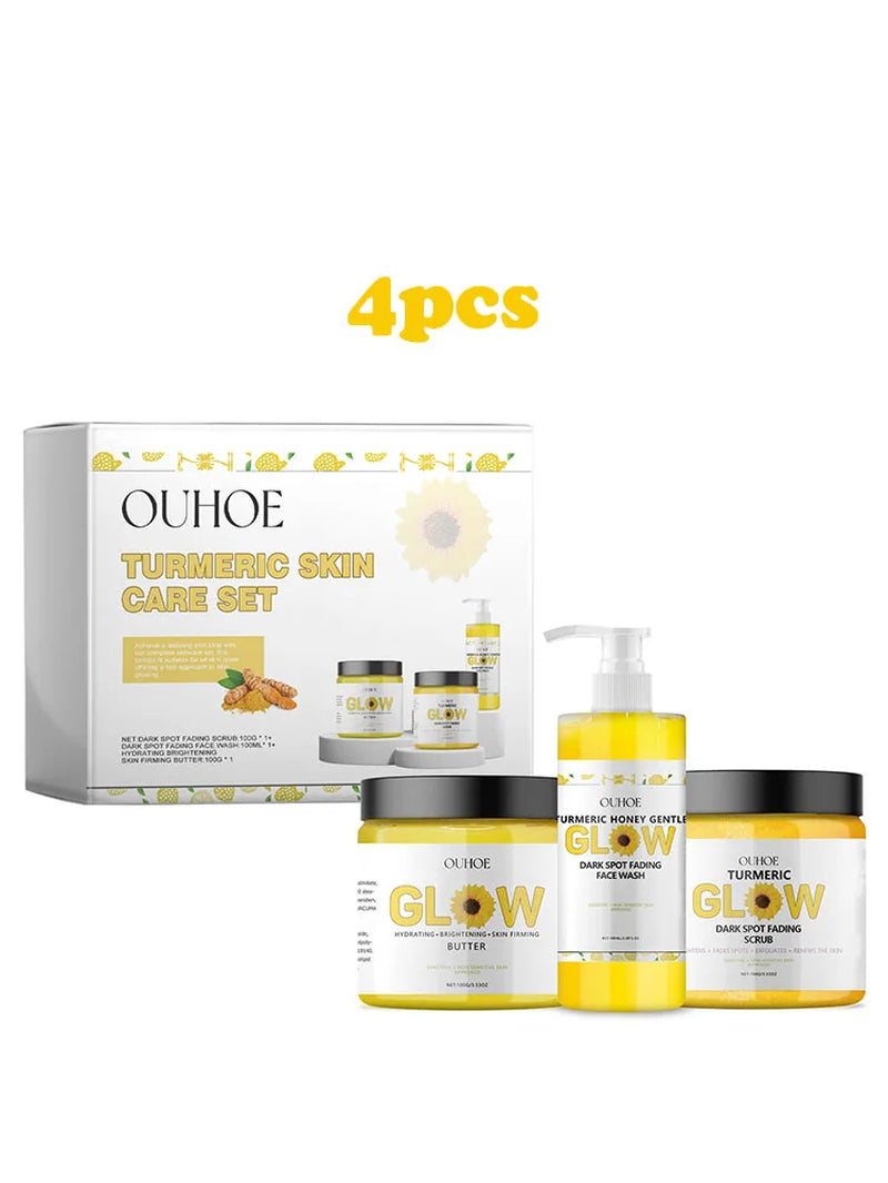 1Set Turmeric Face Skin Care Set Clean Skin Exfoliating Cream Hydrate Oil Control Dark Spots Remove Glowing Skin Care Set