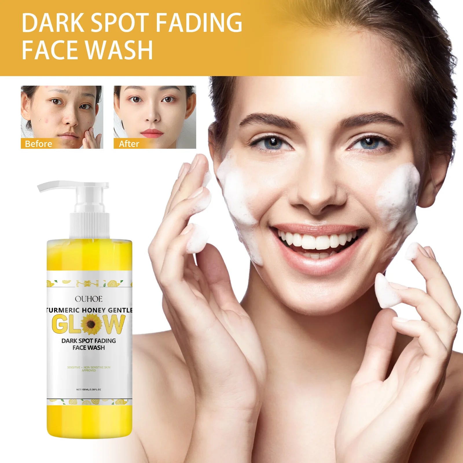 1Set Turmeric Face Skin Care Set Clean Skin Exfoliating Cream Hydrate Oil Control Dark Spots Remove Glowing Skin Care Set