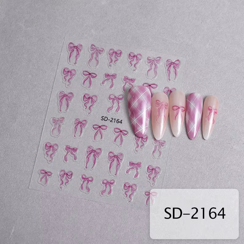 3D White Bowknot Flower Nail Art Sticker Ultra-Thin Self-Adhesive Slider Summer Nail Art Decal Decoration DIY Manicure Accesorie