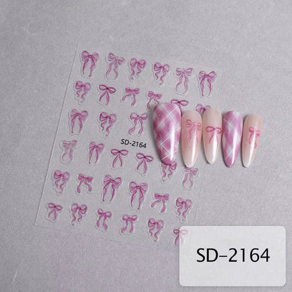 3D White Bowknot Flower Nail Art Sticker Ultra-Thin Self-Adhesive Slider Summer Nail Art Decal Decoration DIY Manicure Accesorie