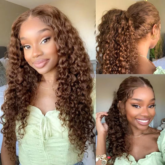 250 Density Deep Wave 360 Lace Front Human Hair Wig Water Wave Colored Lace Frontal Wig Chocolate Brown Glueless Wig Human Hair