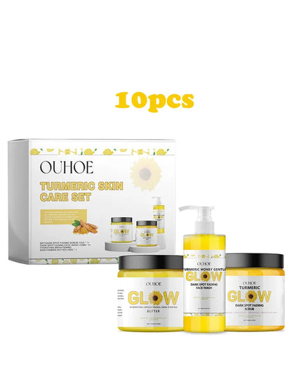 1Set Turmeric Face Skin Care Set Clean Skin Exfoliating Cream Hydrate Oil Control Dark Spots Remove Glowing Skin Care Set