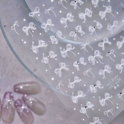 3D White Bowknot Flower Nail Art Sticker Ultra-Thin Self-Adhesive Slider Summer Nail Art Decal Decoration DIY Manicure Accesorie