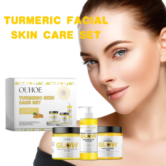1Set Turmeric Face Skin Care Set Clean Skin Exfoliating Cream Hydrate Oil Control Dark Spots Remove Glowing Skin Care Set