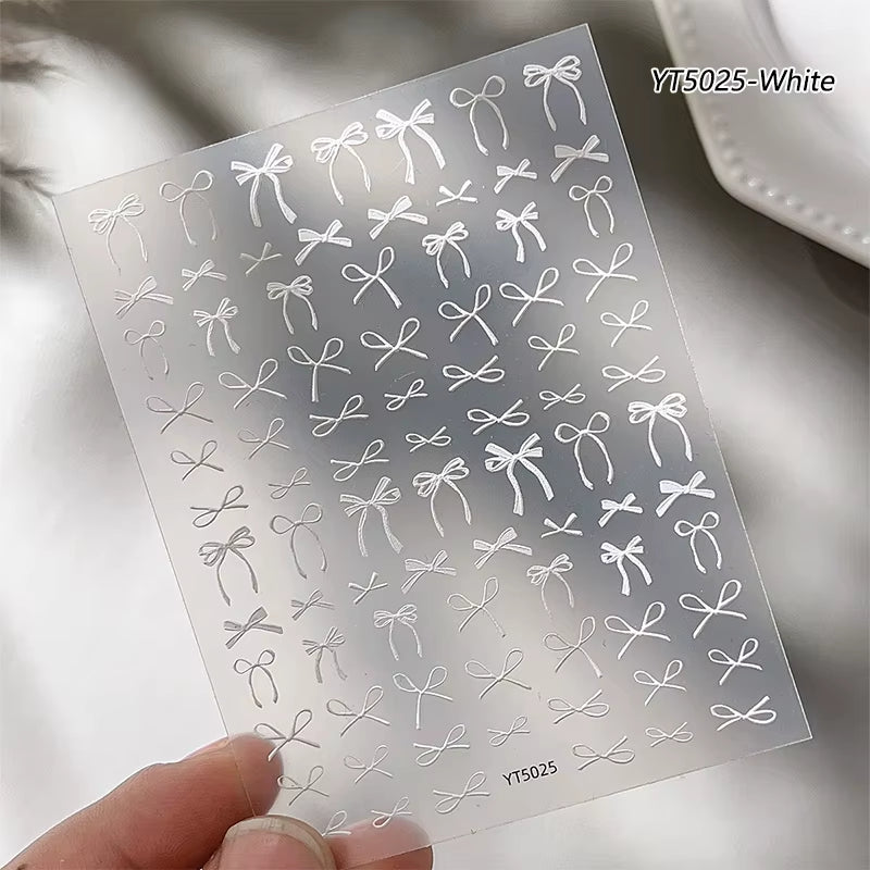 3D White Bowknot Flower Nail Art Sticker Ultra-Thin Self-Adhesive Slider Summer Nail Art Decal Decoration DIY Manicure Accesorie