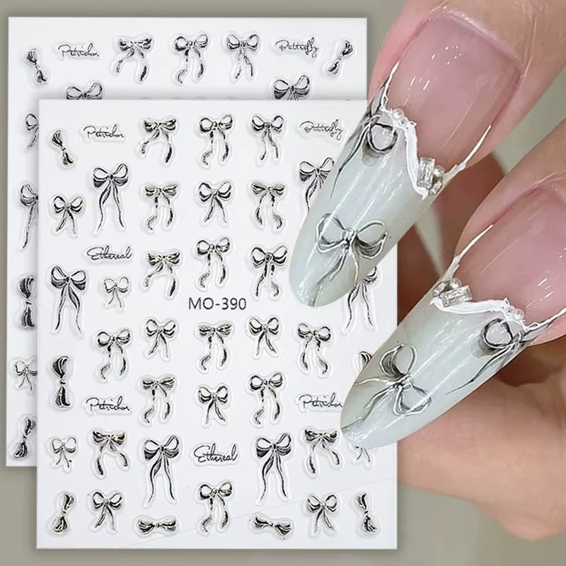 3D White Bowknot Flower Nail Art Sticker Ultra-Thin Self-Adhesive Slider Summer Nail Art Decal Decoration DIY Manicure Accesorie